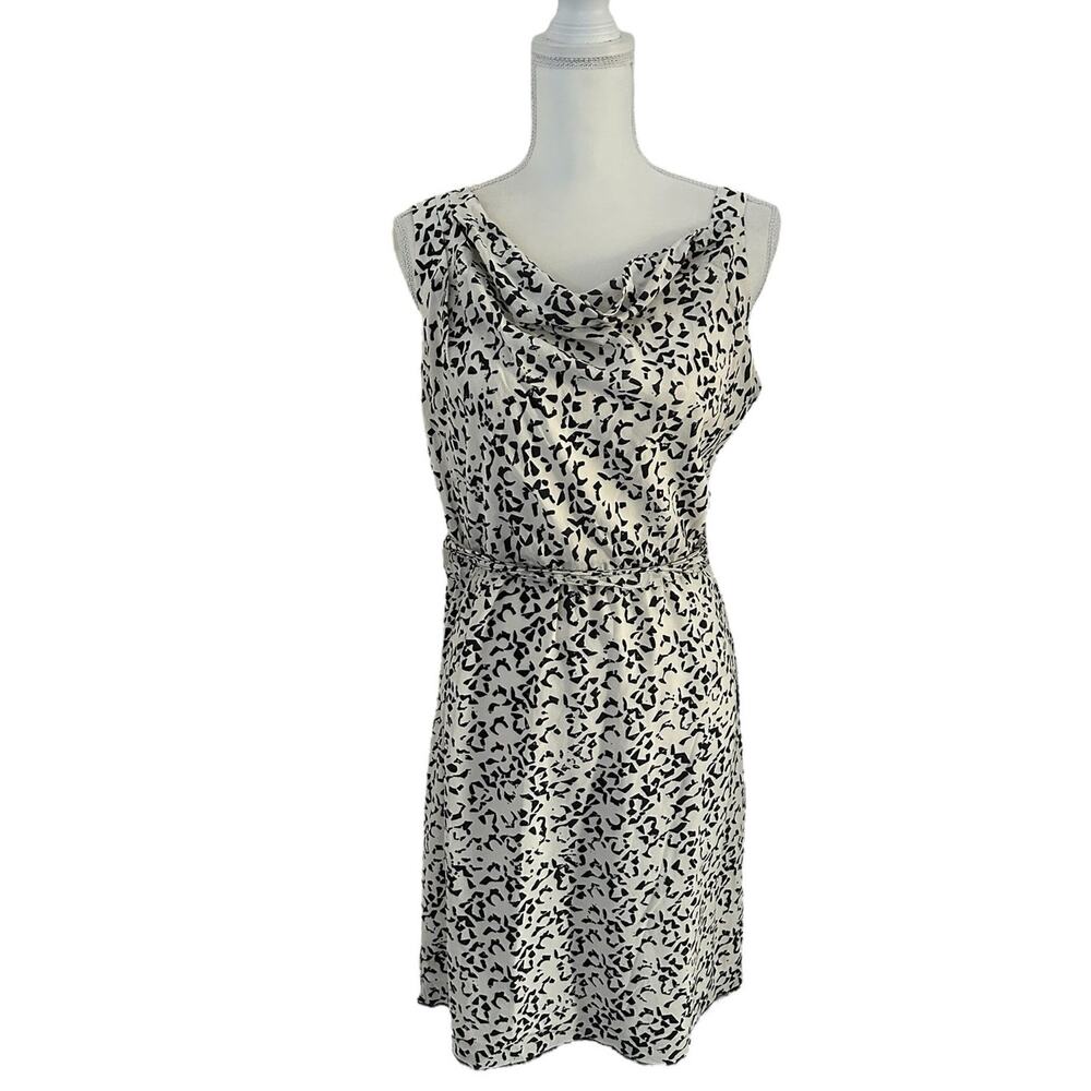 Theory Jayasa White Black Sleeveless Cowl Neck Silk Midi Dress Size 12 Large - Picture 3 of 12